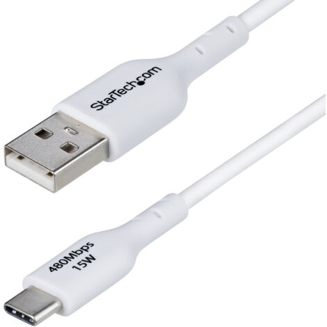 StarTech.com Câble de Charge USB-A vers USB-C de 1m, Charge et Synchronisation, 3A, USB 2.0, Gaine TPE - Cordon de Charge USB Blanc