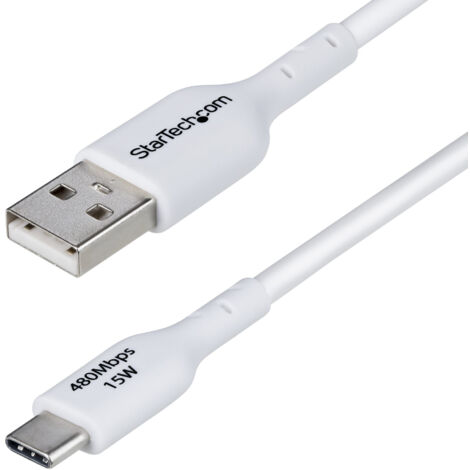 StarTech.com Câble de Charge USB-A vers USB-C de 2m, Charge et Synchronisation, 3A, USB 2.0, Gaine TPE - Cordon de Charge USB Blanc