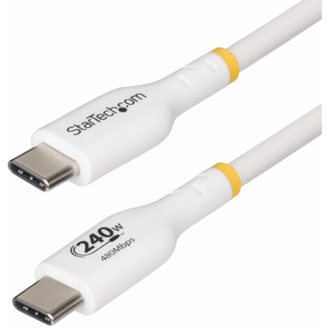 StarTech.com Câble de Charge USB-C de 3m, Charge et Synchronisation, 240W (5A) PD EPR, Câble de Charge USB 2.0 pour Ordinateur Portable, Certifié USB-IF , Gaine TPE - Cordon de Charge USB C Blanc