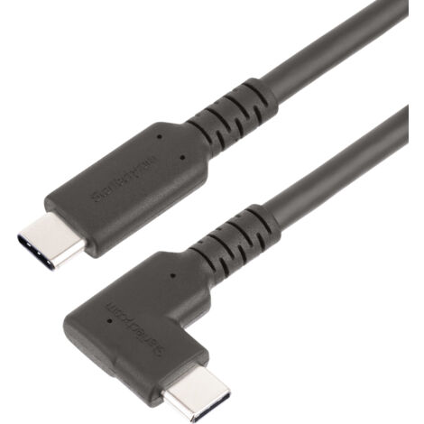 StarTech.com Câble USB-C Robuste à Angle Droit de 50cm, USB 3.2 Gen 2 (10 Gbps), Cordon de Transfert de Données USB-C à C Complet - Mode Alt DP 4K 60Hz, 100W Power Delivery - Câble USB Type-C à 90 Deg