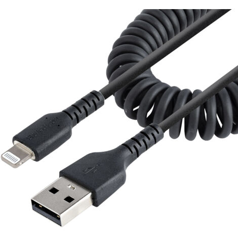StarTech.com Câble USB vers Lightning de 50cm - Certifié Mfi - Adaptateur USB Lightning Noir, Gaine en TPE - Cordon Chargeur Iphone/Lightning Spiralé en Fibre Aramide Très Résistant (RUSB2ALT50CMBC)
