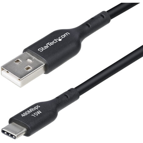 StarTech.com Cavo di ricarica USB-A a USB-C da 15cm, Cavetto di ricarica e sincronizzazione USB 2.0 3A, rivestimento in TPE - Nero