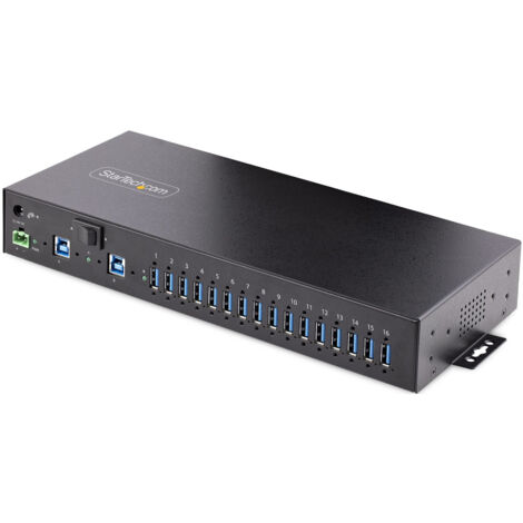 StarTech.com Hub USB 3.0 Alimentato a 16 Porte - Multipresa USB-A Industriale 5Gbps Installabile a Muro/Rack/DIN - Protezione