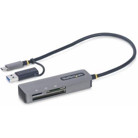 StarTech.com Lecteur de Cartes Mémoire Multi-Média, Lecteur de Cartes SD/microSD/CompactFlash, Adaptateur de Cartes Portables USB 5Gbps, Lecteur de Cartes USB-C avec Adaptateur USB-A - Compatible avec