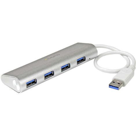 StarTech.com ST43004UA hub & concentrateur USB 3.2 Gen 1 (3.1 Gen 1) Type-A 5000 Mbit/s Argent, Blanc