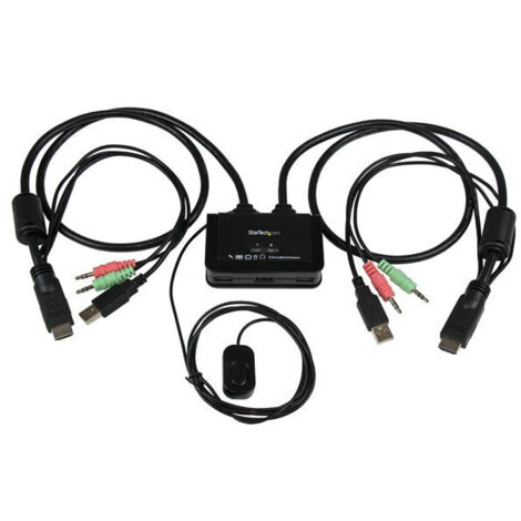 StarTech.com Switch KVM cavo HDMI USB 2 porte con audio e switch remoto – Alimentazione USB