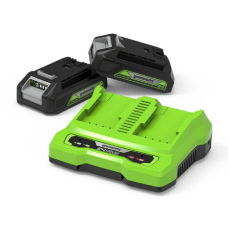 Starter Kit 24V GREENWORKS 2 Batteries 2.0Ah + Chargeur double 4.0Ah - GSK24B2X