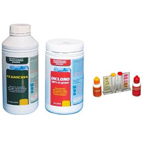 Starter Kit Elite con alghicida antialghe dicloro tester pH/cloro