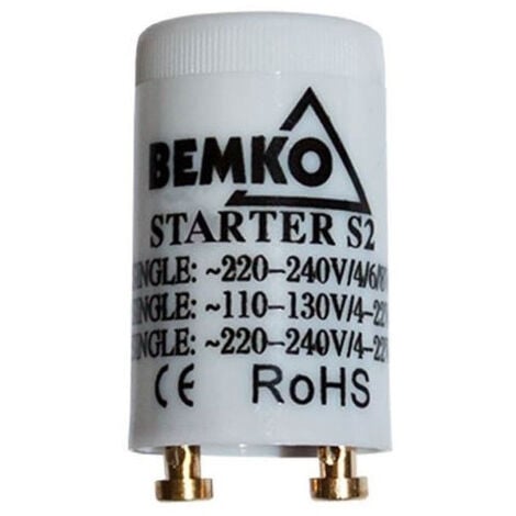 BEMKO Starter S2 4-22W - Starter for Fluorescent Tubes - AC230V Voltage - Max 22W Poder