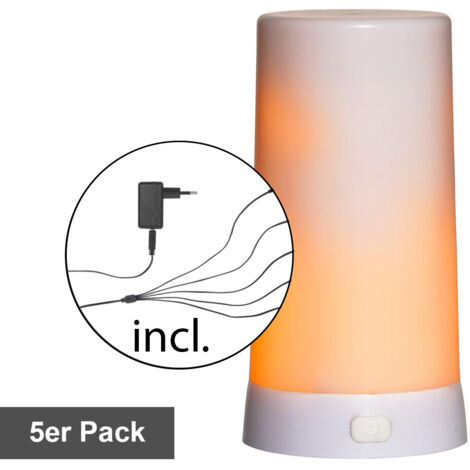 Starterset LED Tischkerze ,Diner mit Flammen-Effekt, Micro-USB, 5 Stück, weiß