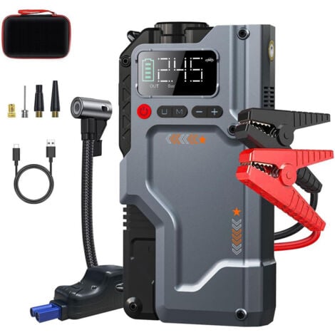 SWAREY Starthilfe Powerbank 6000A Spitzenstrom 21800mAh Tragbare 12V Auto Starthilfe für 8.5L Benzin und 7.0L Dieselmotor Starthilfegerät mit LED Taschenlampe mit Air Compressor