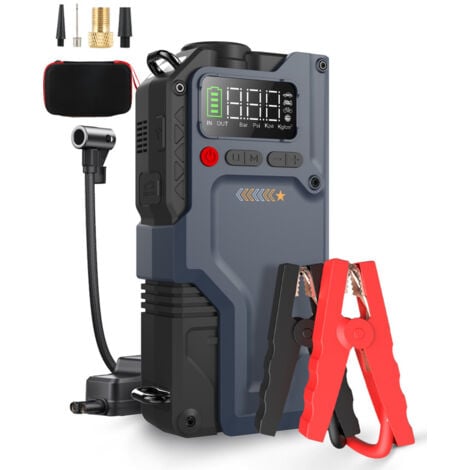 SWAREY Starthilfe Powerbank 6000A Spitzenstrom Tragbare 12V Auto Starthilfe für 8.5L Benzin und 7.0L Dieselmotor Starthilfegerät mit LED Taschenlampe mit Air Compressor
