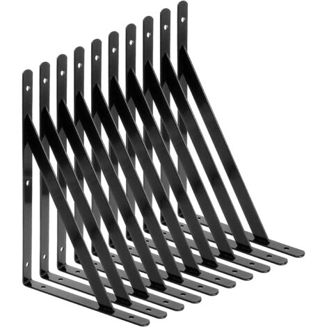 STARVAST Wall Shelf Bracket, 10 Pcs 90 Degree Steel Triangular Brackets, Shelf Brackets 250mm x 160mm, Corner Bracket Brace with 50 pcs Screws and 20 pcs Anchors (Black)