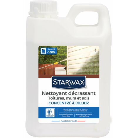 STARWAX - Pulitore per tetti, muri, pavimenti esterni - Superpotente - Pulisce grassi, fuliggine e Verdisature - Compatibile con idropulitrici - Made in France - 2L - 1000m²