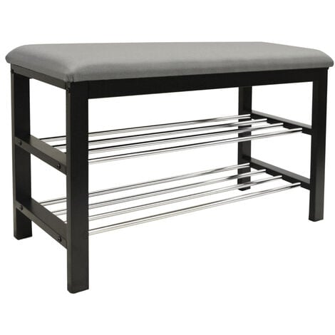 STATIC - 2 Tier Shoe Storage Hallway Bench with Padded Seat - Black / Grey