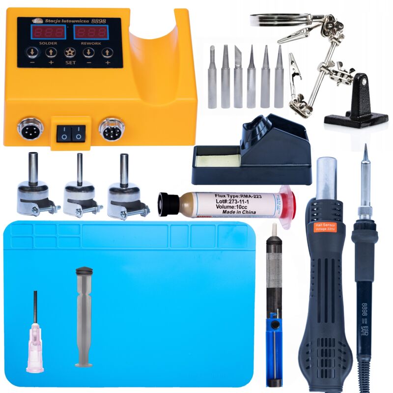 Stazione saldante Rosfix OH660 + tappetino 200x300 + 5 punte 900M + Aspirapolvere + Terza mano + Flusso RMA-223