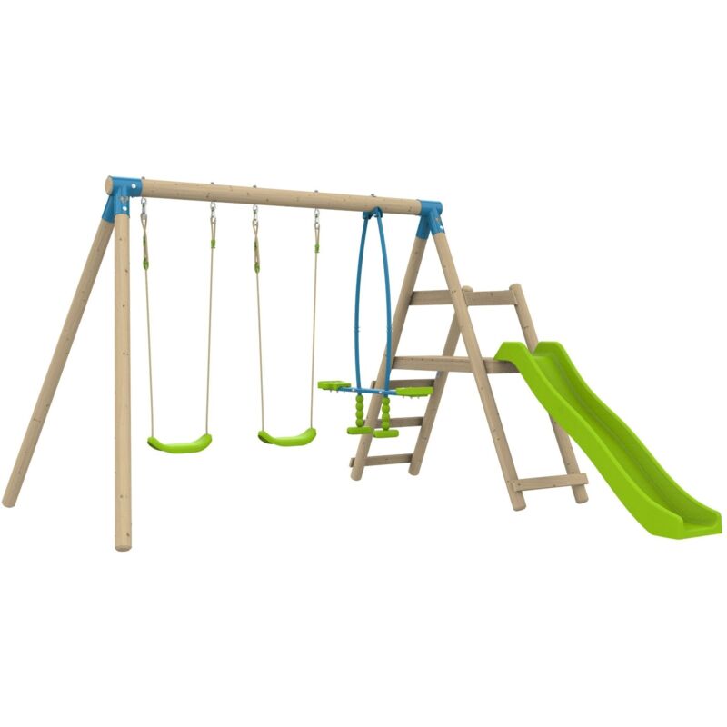 Tp Toys - Station ajonc balançoires - vis-à-vis - toboggan - kit d'ancrage - bois fsc® h190 cm
