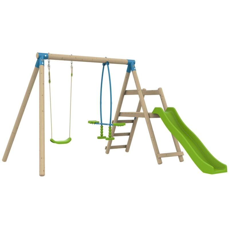 Tp Toys - Station arbousier balançoire - vis-à-vis - toboggan - kit d'ancrage - bois fsc® h190 cm