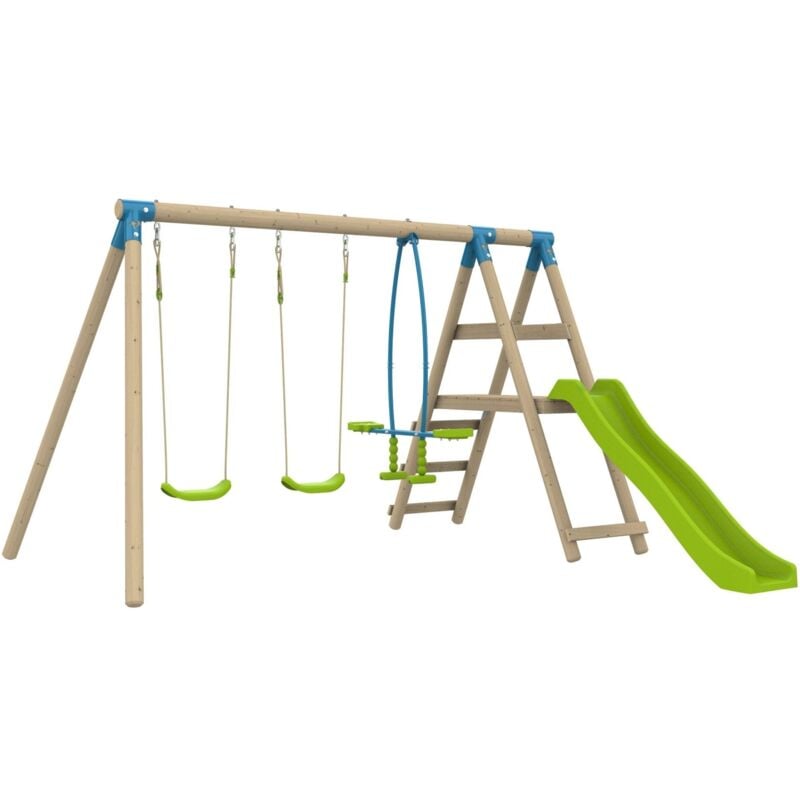 Tp Toys - Station arrucat 2 balançoires - vis-à-vis - toboggan - kit d'ancrage - bois fsc® h190 cm