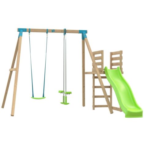 Station AUBÉPINE balançoire - vis-à-vis - toboggan - kit d'ancrage - bois carré FSC® h243 cm