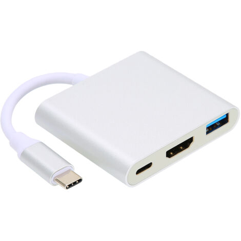 Station d'accueil 3 en 1 Type-C 4K HDMI avec USB PD - Adaptateur multiport argenté