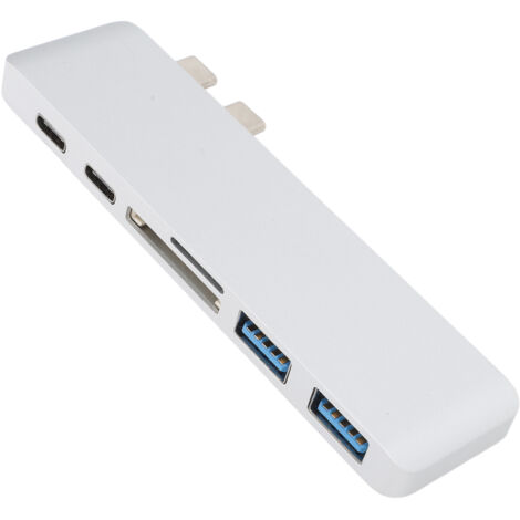 Station d'accueil avec interfaces USB 3.0 10 Gbit/s et 5 Gbit/s, lecteur de cartes mémoire, hub USB-C portable et léger pour MacBook (argenté).