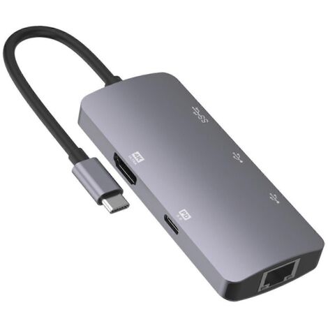 Station d'accueil hub USB-C 6 en 1 compatible HDMI 4K 30 Hz Ethernet 1000M RJ45, disque dur