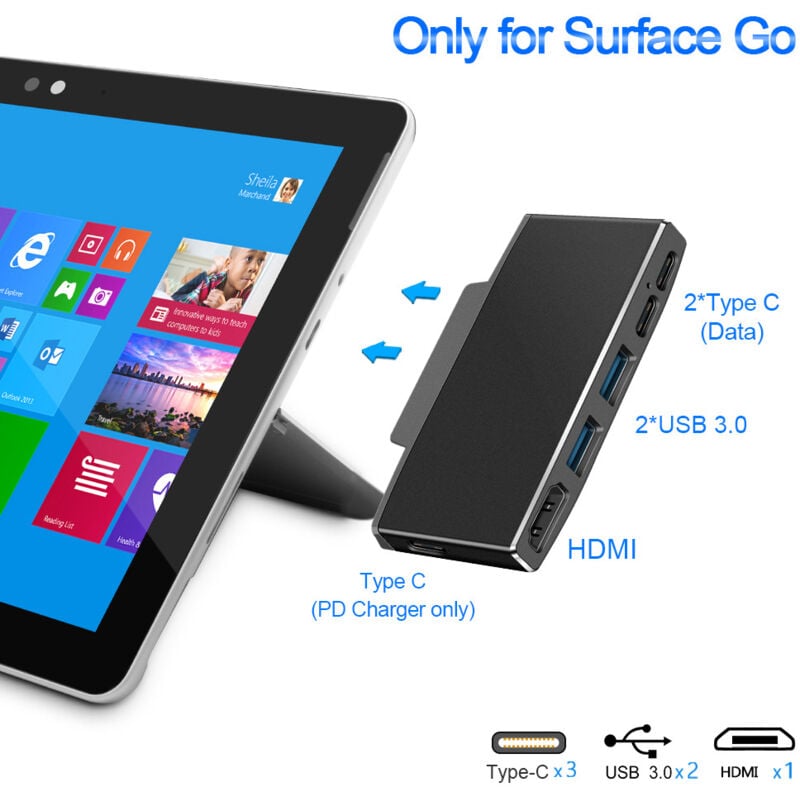 Station d'accueil multifonction type-c pour surface go, station d'accueil HDMI 4K avec HUB d'alimentation PD