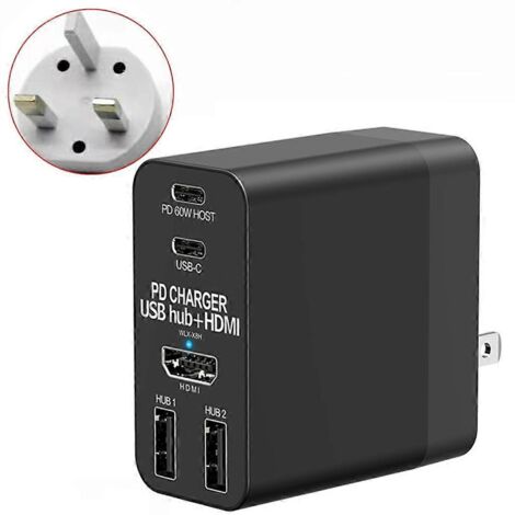 Station d'accueil Type-C 4-en-1 avec ports HDMI et USB 3.0 pour ordinateur portable et téléphone - Compatible Royaume-Uni