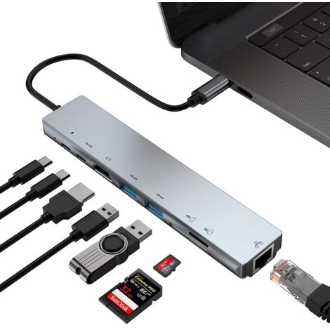 Station d'accueil USB-C 8-en-1 avec port HDMI 4K et adaptateur multiport Type-C