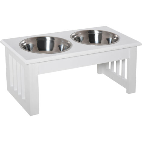 Station d’alimentation pour chiens, antidérapante, 44 x 24 x 15 cm, blanche, 0,9L par gamelle