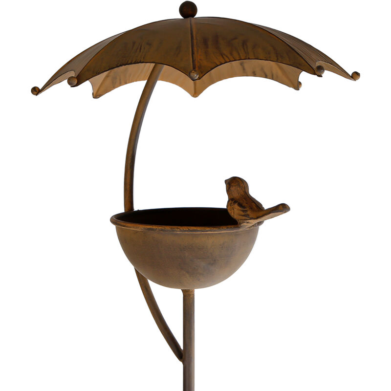Station d'alimentation pour oiseaux parapluie en métal / rouille - environ 100 cm - bain d'oiseaux sur piquet de jardin