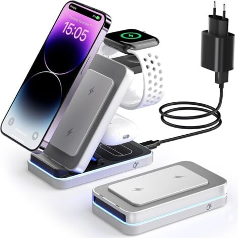 CIRCLIO Station de Charge Apple, Chargeur 3 en 1 Apple pour Iphone 15/14/13/12/11/Pro/Max/Xs/Xr/X/Plus, Station de Charge Samsung et Watch Iphone, Chargeur Induction Iphone sans Fil