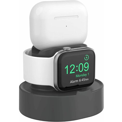 Station de charge Apple Watch, Apple Watch 38/40/42/44mm iWatch 1/2/3/4/5 installation facile, mode de charge et veilleuse, station de charge AirPods Pro (câble non compris) (gris)