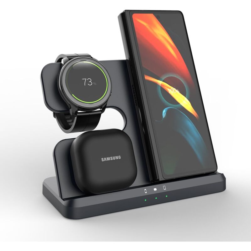 Station de Charge inductive pour Samsung, Chargeur sans Fil 3 en 1 pour Galaxy Watch 5/5 Pro/4/3/Active 2/1 Chargeur pour Samsung Galaxy S24 Ultra