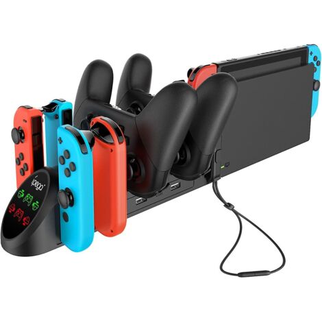 Station de charge LED 6 en 1 pour manettes et Joy-Cons Switch, station de charge USB 2.0