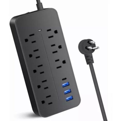 Station de charge multiprise pour bureaux à domicile — Parafoudre avec ports de charge USB-C et interrupteur de protection contre les surcharges, pour une utilisation sûre et fiable.
