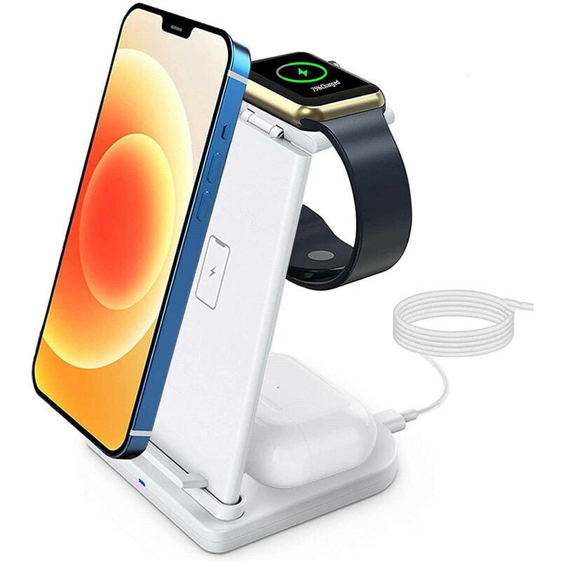 SPGUARD Station de Charge, 3 en 1 Chargeur Induction 18W Universel Qi  Rapide Chargeur sans Fil Compatible avec Apple Watch 8/ultra/7/6,iPhone  14/14 plus/14 Pro/…