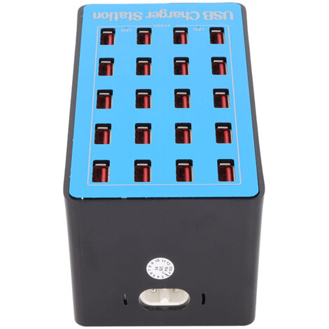 Station de charge USB 100W 20 ports, ventilateur refroidissement 50°C, charge rapide 5V 20A pour téléphone tablette, prise EU 100-240V