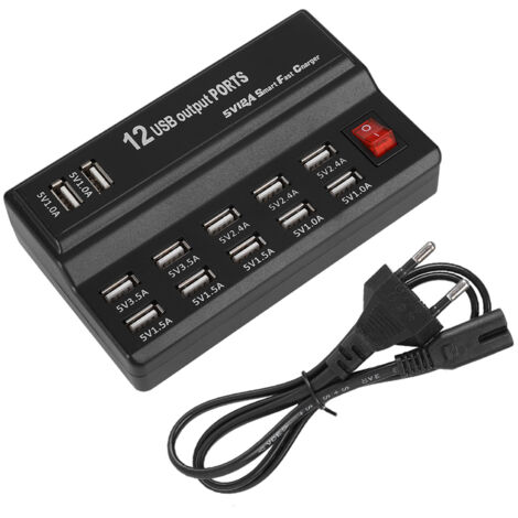 Station de Charge USB 12 Ports, Bloc d'Alimentation 5V 10A pour Maison et Voyage, Adaptateur Secteur UE