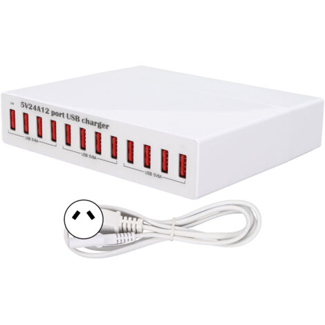Station de charge USB 12 ports - Recharge intelligente avec indicateurs LED et reconnaissance automatique - Hub USB 100-240V prise AU
