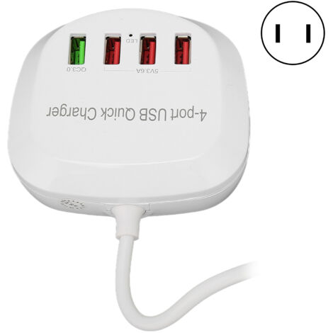Station de charge USB 4 ports 36W QC3.0 - Charge rapide pour téléphone et tablette - 110‑240V prise US