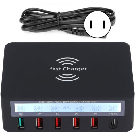 Station de Charge USB Rapide 6 Ports - Chargeur Intelligent pour Plusieurs Appareils 100‑240V - Noir Prise US