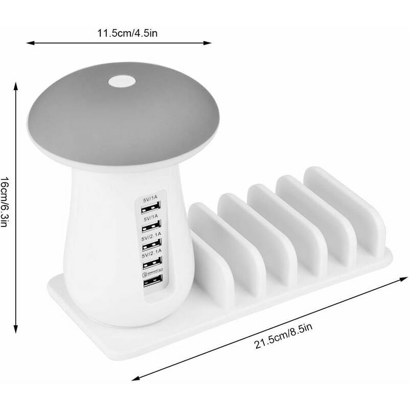 Gabrielle - Station de chargement de table - Connexion - Chargeur usb - Socle led pour lampe champignon - Emballage multiple (prise européenne)