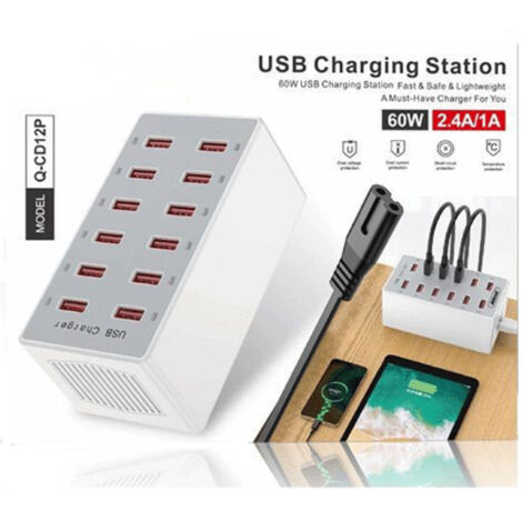 Station De Chargement Usb Avec 12 Ports Usb Prise Multifonctionnelle 60 W Q-cd12p