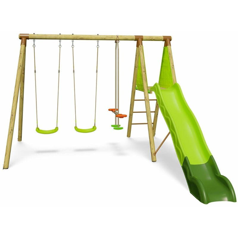 Trigano - Balançoire en bois 2,30 m Topwood azuki - 6 enfants