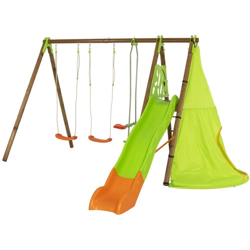 Balançoire en bois poutre métal 2,30 m Techwood Premium navajo - 6 enfants