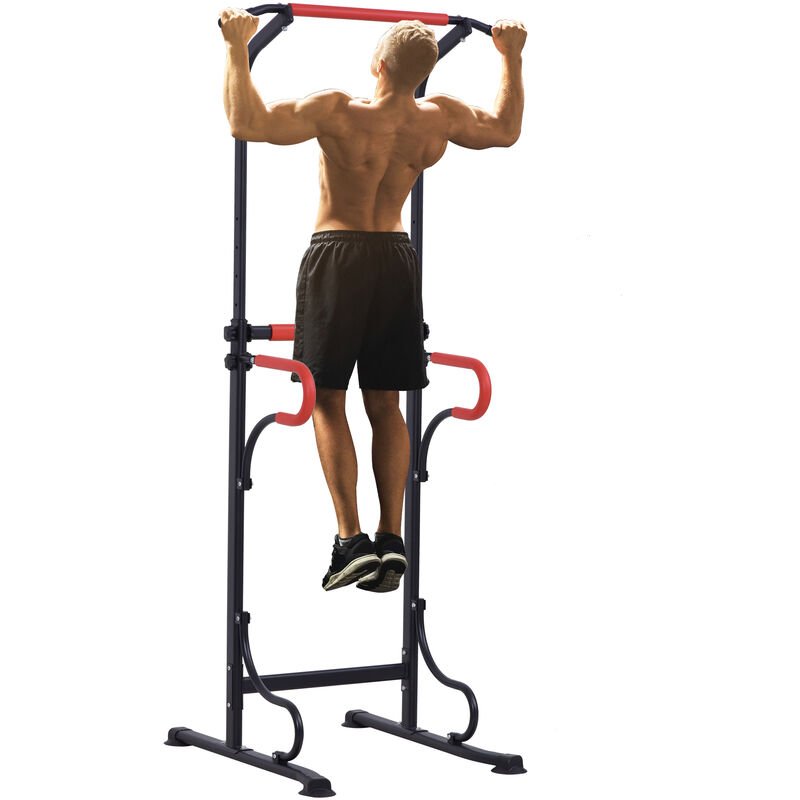 Station de musculation multifonctions barre de traction chaise romaine hauteur réglable acier noir rouge
