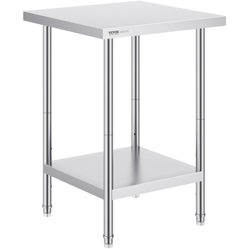 Station de preparation en metal VEVOR, 24 x 24 x 34 pouces, supporte jusqua 700 lb, table en acier inoxydable durable avec 3 reglages de hauteur,