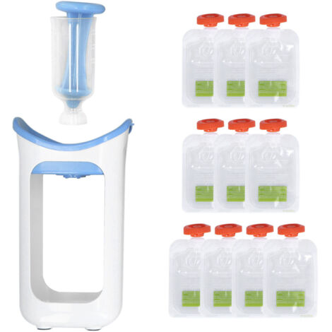 Station de Purée de Fruits pour Bébé avec Sachets à Presser - Outil de Cuisine Maison Bleu pour Nourrisson